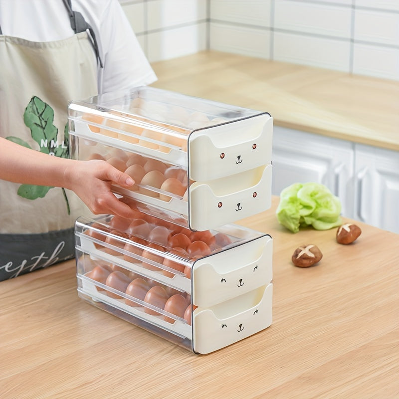 Transparent 1pc 18/36 Slot Drawers Egg Holder - Stackable Plastic Organizer with Cute Cat Design, Ideal for Kitchen Storage, Kitchen Storage Solution|Playful Design|Stackable Organizer, Egg Holder Organizer, Kitchen Drawer Or
