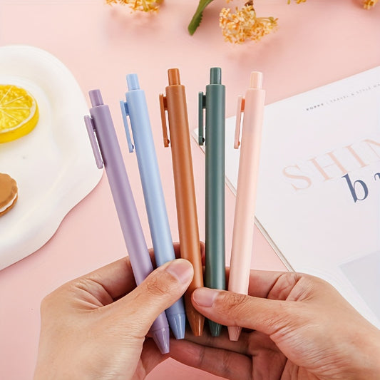 5 PCS Vibrant Morandi Press Gel Pens - 0.5mm Fine Tip, Black Ink, Smooth Writing, Ergonomic Design, Perfect for Students, Office, and Daily Use - Colorful Stationery for School and Work
