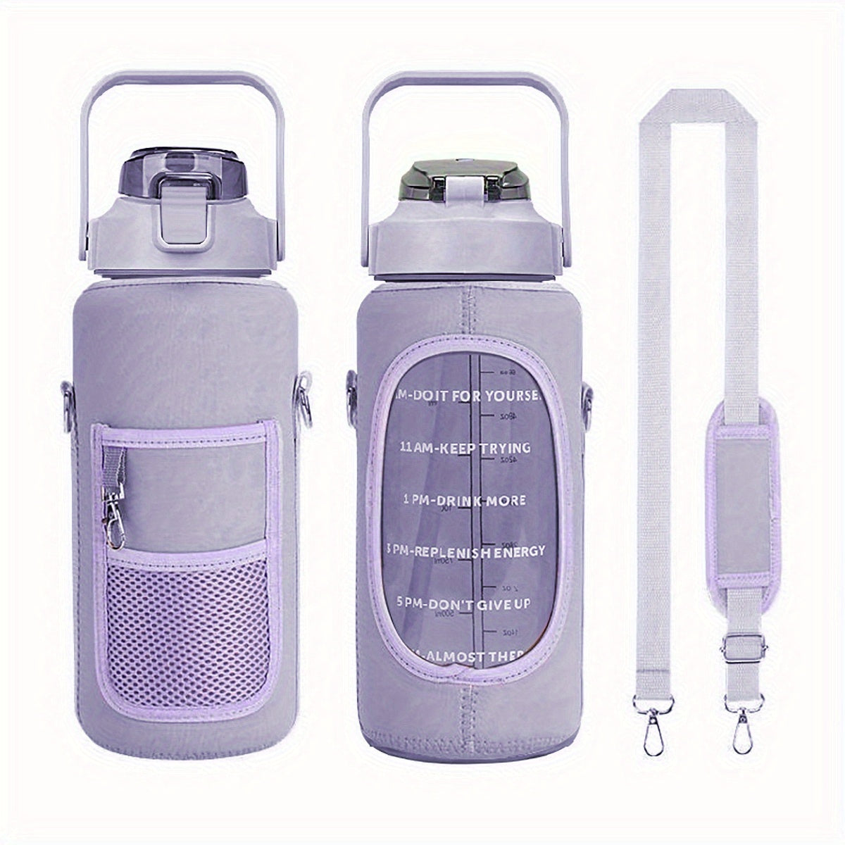 Sildurx 70oz (2L) Half-Gallon Water Bottle with Sleeve - Leakproof, BPA-Free Tritan, Built-in Straw & Time Stamp, Thermos with Handle, Motivational Design, for Gym, Travel, Office, School - Ideal Gift for Men & Women, Daily H