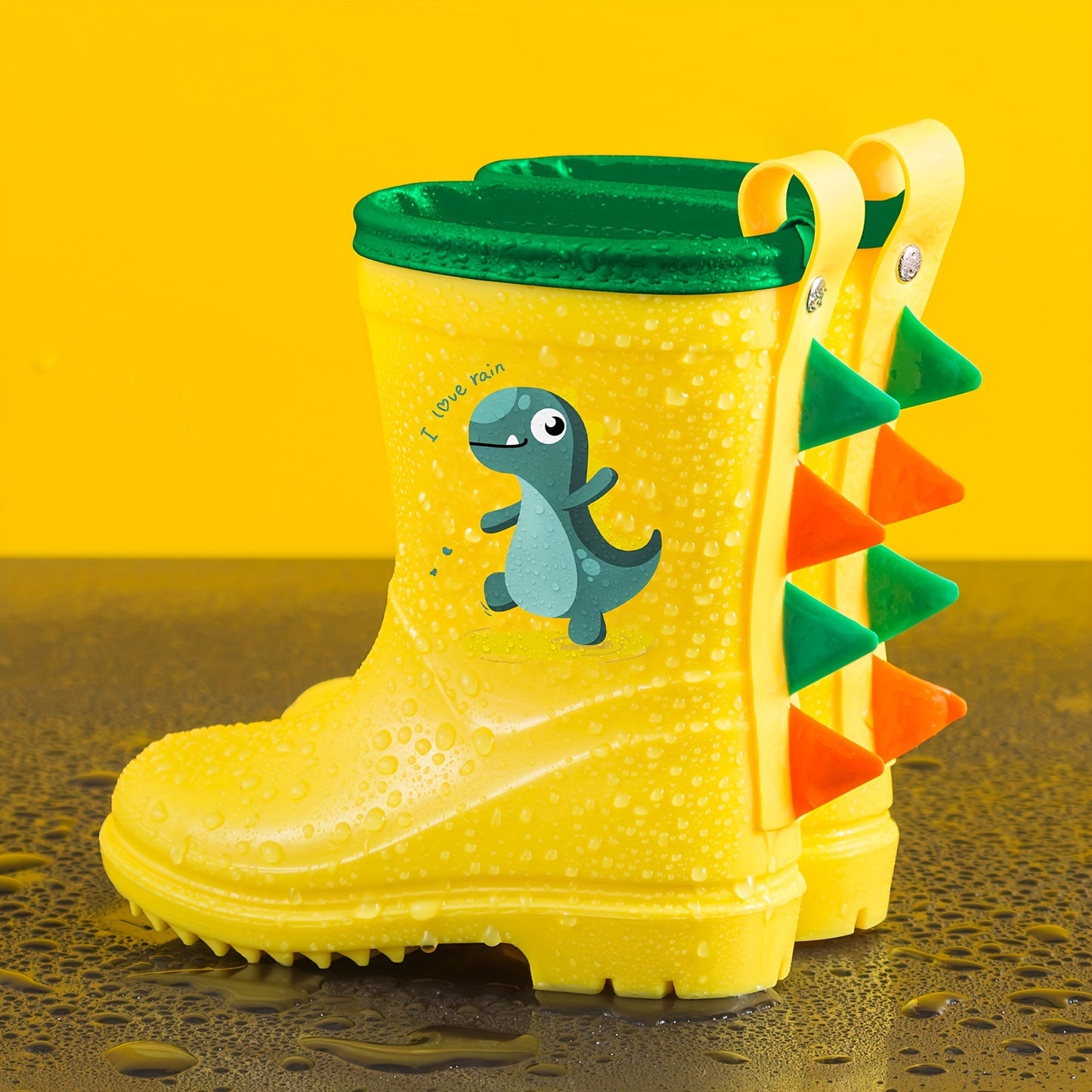 GentleChild Youngsters' Dinosaur Rain Boots - Waterproof, Anti-Slip, Mid-Calf Blue PVC Rain Shoes for Boys & Girls, Ages 1-8, with Cute Cartoon Design & Spikes for Enhanced Grip