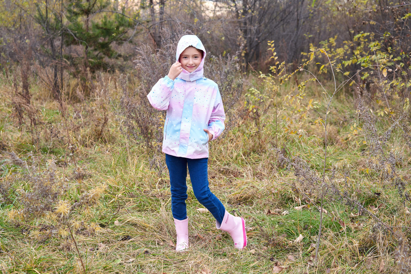 Vibrant Gradient Rain Jacket for Kids - Waterproof, Lightweight, Fleece Lined, Hooded, Windbreaker Coat with Removable Hood for Girls - Perfect for Outdoor Play and School Days