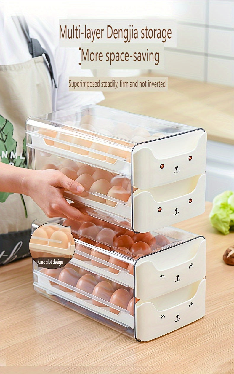 Transparent 1pc 18/36 Slot Drawers Egg Holder - Stackable Plastic Organizer with Cute Cat Design, Ideal for Kitchen Storage, Kitchen Storage Solution|Playful Design|Stackable Organizer, Egg Holder Organizer, Kitchen Drawer Or