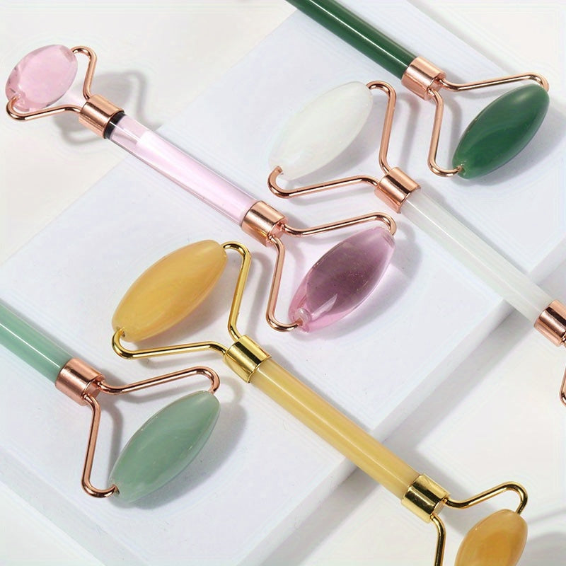 1pc Facial Beauty Massage Roller Faux Jade Roller Massager, Double Head Massage Eye Roller Facial Beauty Roller Skin Care Tools For Face Eye Neck Skin Care