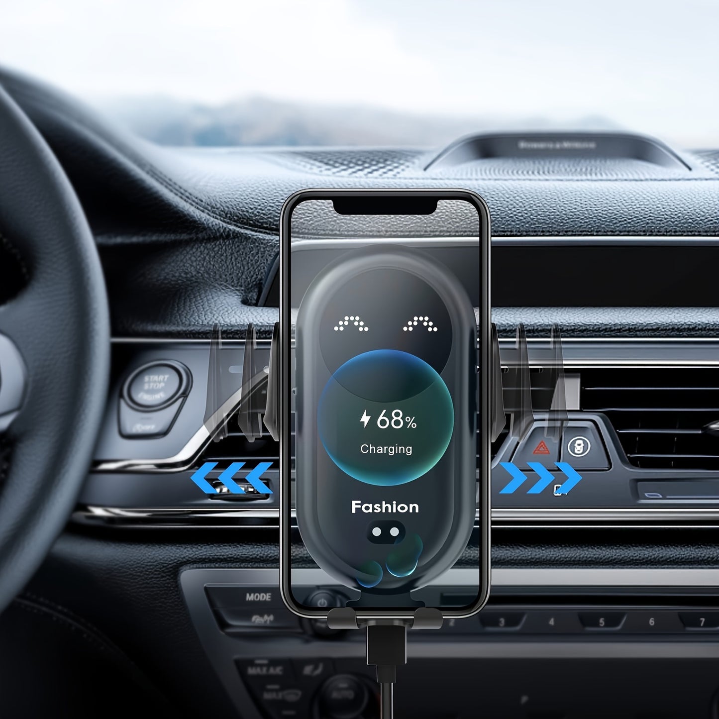 Smart Wireless Car Charger Vent Mount - 15W Fast Charging, Auto Clamping, Adjustable Phone Holder with Air Vent Clip - Convenient and Safe Driving Accessory