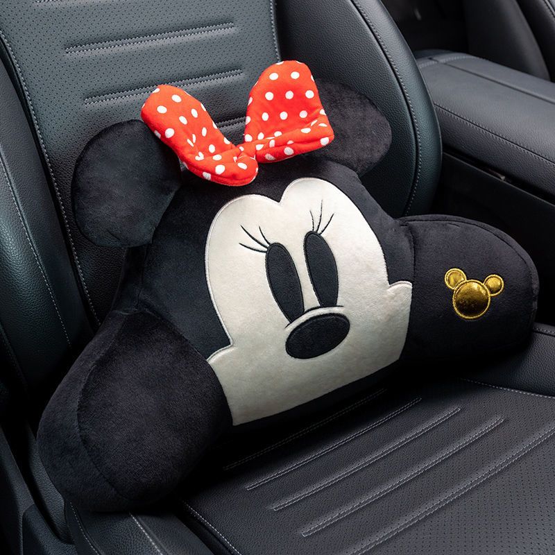 Authorized Cartoon Mouse Car Seat Cushions with Polyester Fiber - Comfort Lumbar Support and Headrest Pillow Set for Soothing Travel Experience, Universal Fit for Girls Lady Car Accessories