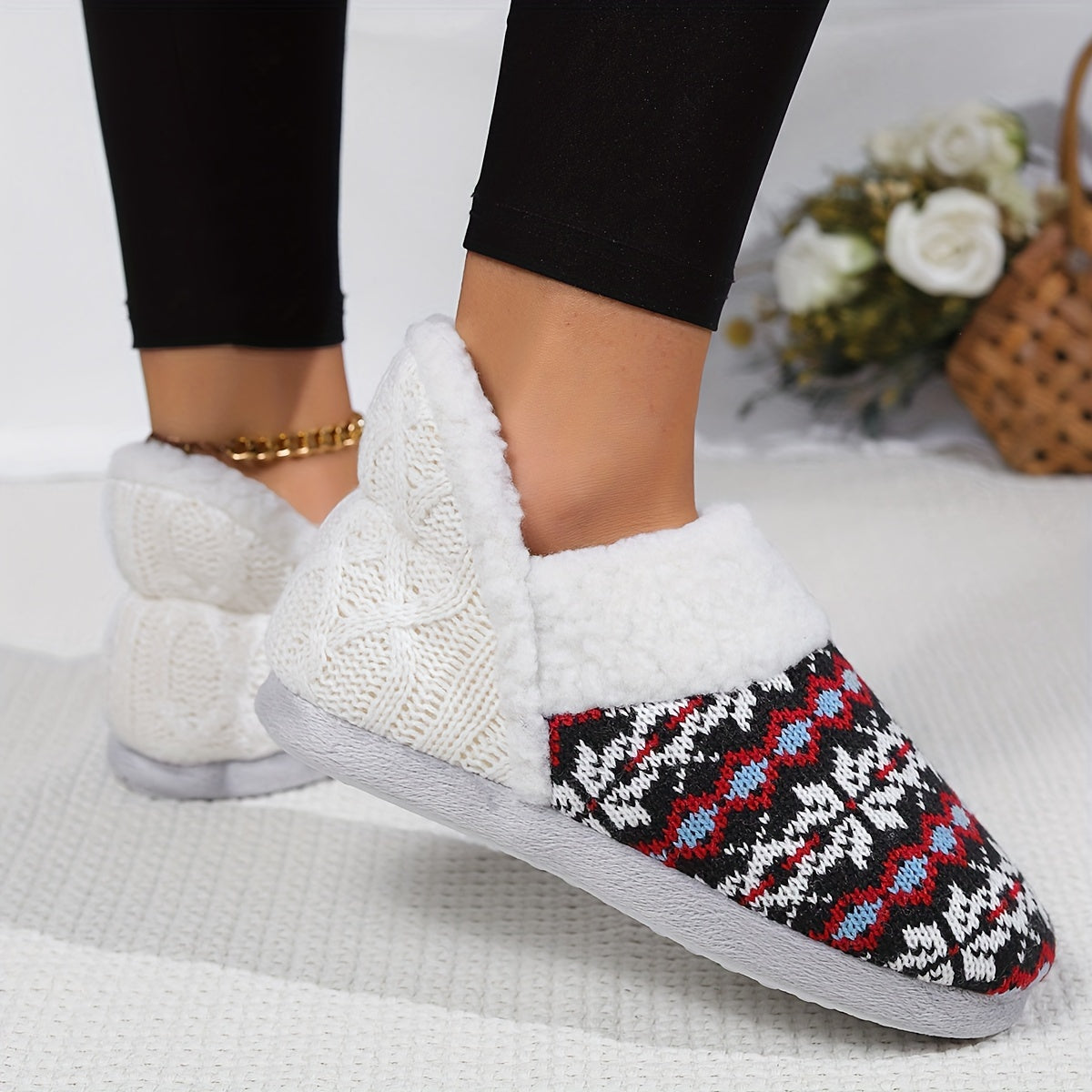 Cozy Thermal Ankle Boots - Soft Plush Lined, Slip-On, Flat Heel, Round Toe, Water-Resistant TPR Sole, Fabric Upper, Casual Rain Shoes for Winter - pinpochyaw Brand