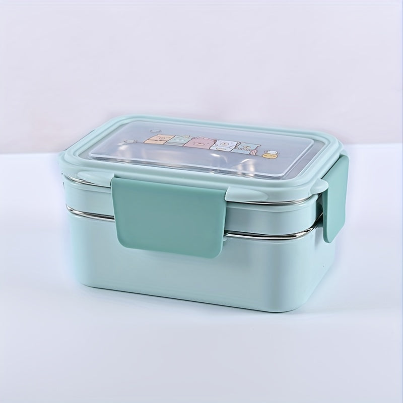 1pc Programmable Stainless Steel Lunch Box with Grids, Leakproof Bento Container, Dishwasher Safe, Rectangle Food Storage for Office, School, Canteen, Home Kitchen - No Electricity Needed,Back to School