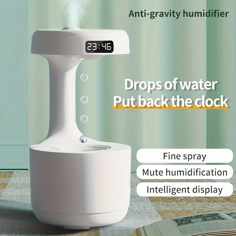 Anti Gravity Humidifier with LED Clock Display, Ultrasonic Water Drip Humidifier, Cool Mist Aromatherapy Diffuser, Floating Water Droplet Humidifier, Rain Cloud Diffuser, Levitating Water Drop