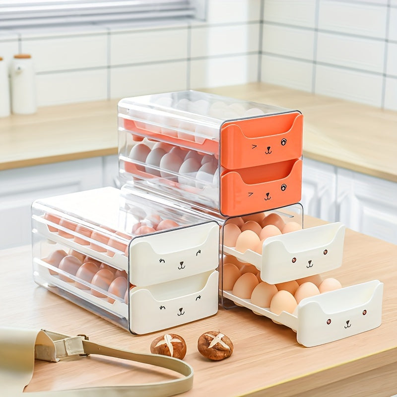Transparent 1pc 18/36 Slot Drawers Egg Holder - Stackable Plastic Organizer with Cute Cat Design, Ideal for Kitchen Storage, Kitchen Storage Solution|Playful Design|Stackable Organizer, Egg Holder Organizer, Kitchen Drawer Or