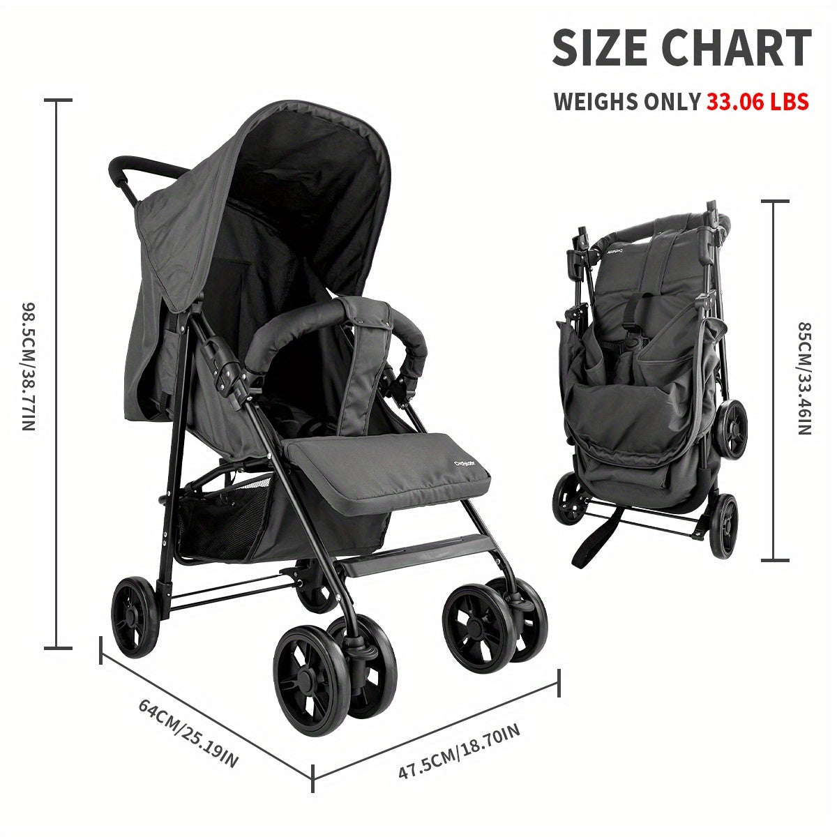 2-In-1 Stroller - Baby Products, Lightweight Folding Stroller for Easy Traveling, with Extra Large Sun Canopy, Extra Large Storage Space, Ergonomic Handlebar | Newborn Essentials, Specialized Stroller, Great for Outdoor Trave