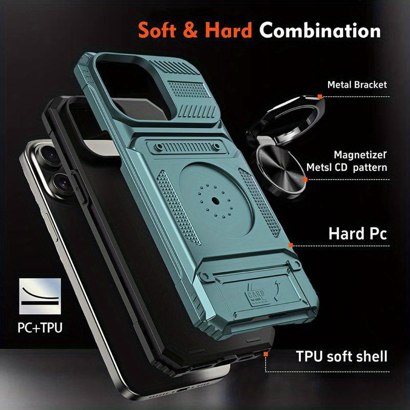 Shockproof Cellphone Case with Card Slot, Phone Protector Cover, Phone Accessories Compatible with iPhone 11 12 13 14 15 16 Pro Max