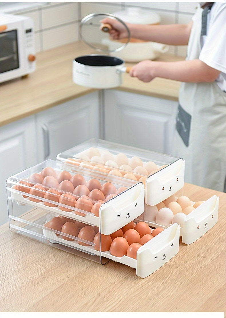 Transparent 1pc 18/36 Slot Drawers Egg Holder - Stackable Plastic Organizer with Cute Cat Design, Ideal for Kitchen Storage, Kitchen Storage Solution|Playful Design|Stackable Organizer, Egg Holder Organizer, Kitchen Drawer Or