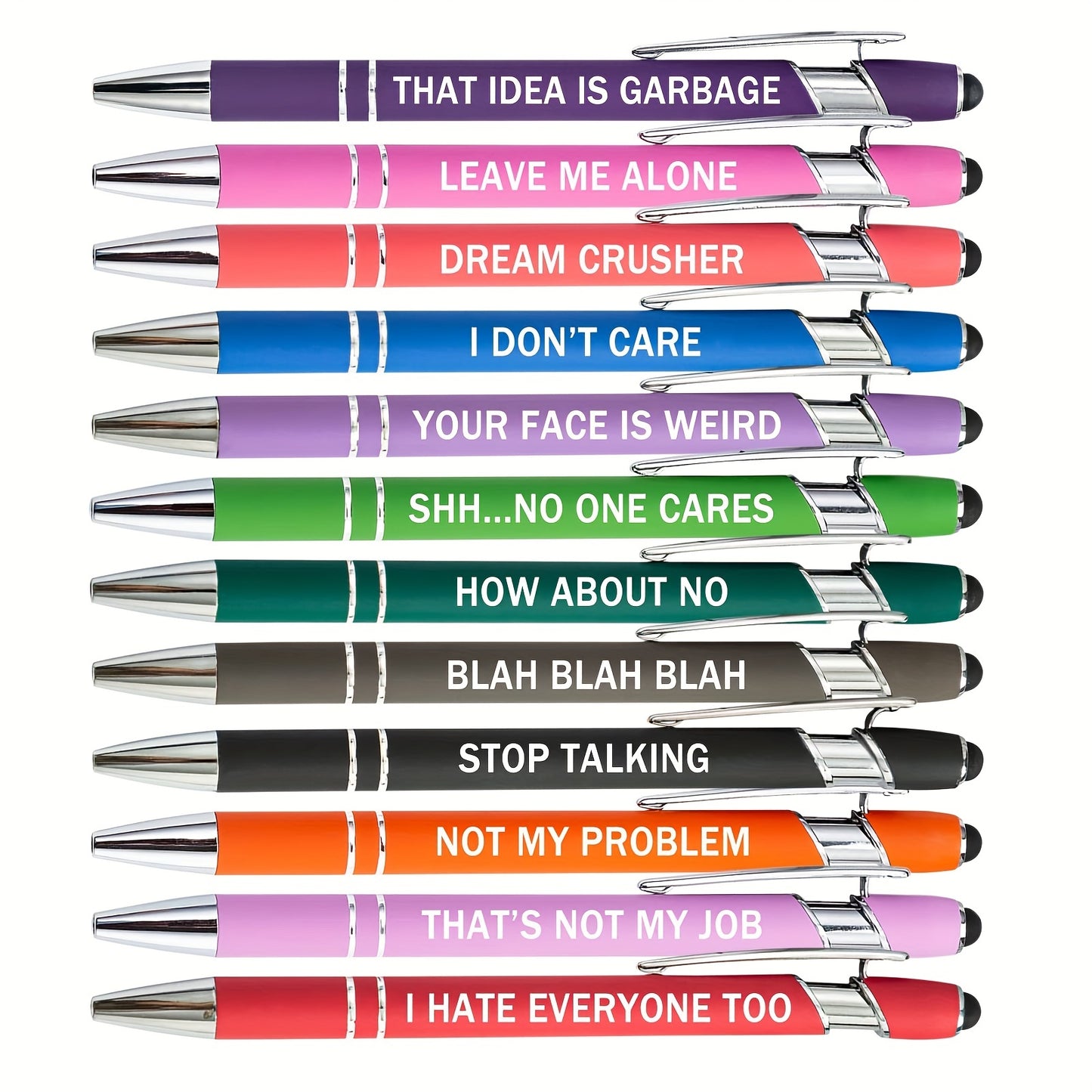 12pcs Uplifting Inspirational Ballpoint Pens with Stylus Tip - Office Quotes Touch Stylus Pen with Encouraging Scriptures, Black Ink, Smooth Writing Experience, Ergonomic Design, Perfect for Office, School, and Daily Use