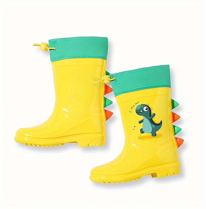 GentleChild Youngsters' Dinosaur Rain Boots - Waterproof, Anti-Slip, Mid-Calf Blue PVC Rain Shoes for Boys & Girls, Ages 1-8, with Cute Cartoon Design & Spikes for Enhanced Grip