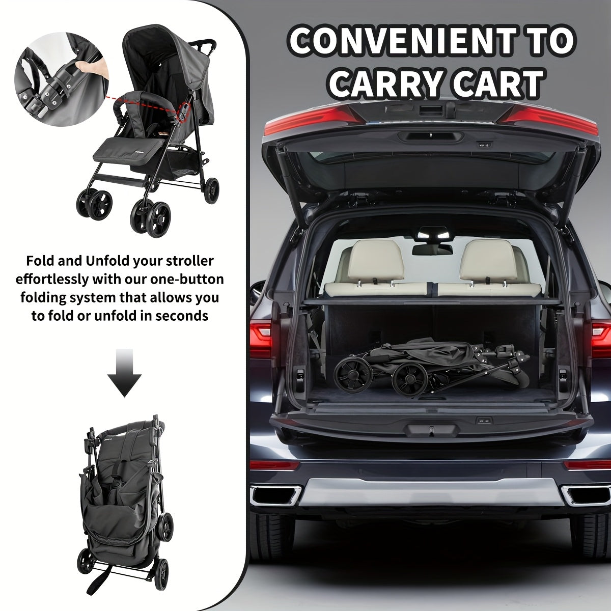 2-In-1 Stroller - Baby Products, Lightweight Folding Stroller for Easy Traveling, with Extra Large Sun Canopy, Extra Large Storage Space, Ergonomic Handlebar | Newborn Essentials, Specialized Stroller, Great for Outdoor Trave