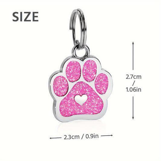 Personalized Dog Tag with Engraved Heart and Paw Prints for Bling and Safety
