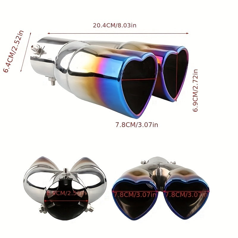 Double Outlet Exhaust Pipe Tube - Heart Shape Style Stainless Steel Carbon Fiber Rear Exhaust Tips with Tail Pipe for Car Accessories