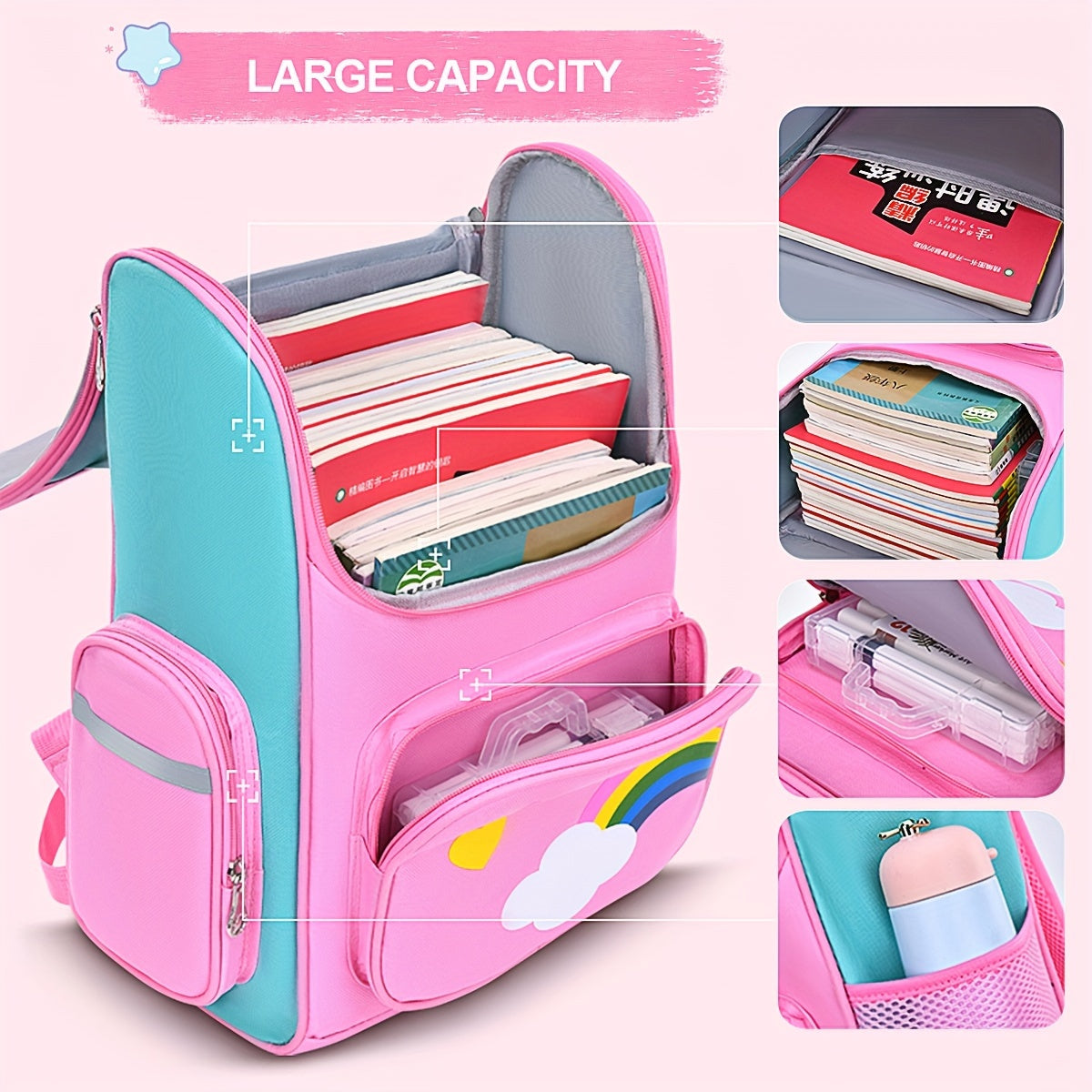 Children's Elementary School Students Schoolbag Girls 1, 2, 3, 4, 5, 6 Grades 6-12 Years Old Shoulders Backpack Cute Waterproof Lightweight Boys