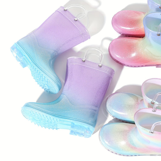 Girls Fashionable Brightly Colored Waterproof Rain Boots - Ultra-Portable, Non-Slip & Durable - Soft Comfort for Little Adventurers Outdoor Play