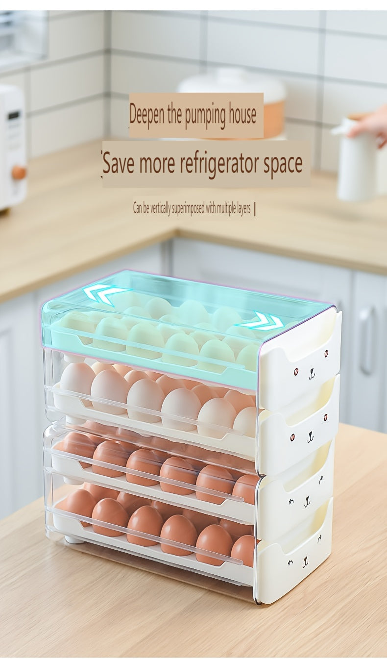 Transparent 1pc 18/36 Slot Drawers Egg Holder - Stackable Plastic Organizer with Cute Cat Design, Ideal for Kitchen Storage, Kitchen Storage Solution|Playful Design|Stackable Organizer, Egg Holder Organizer, Kitchen Drawer Or