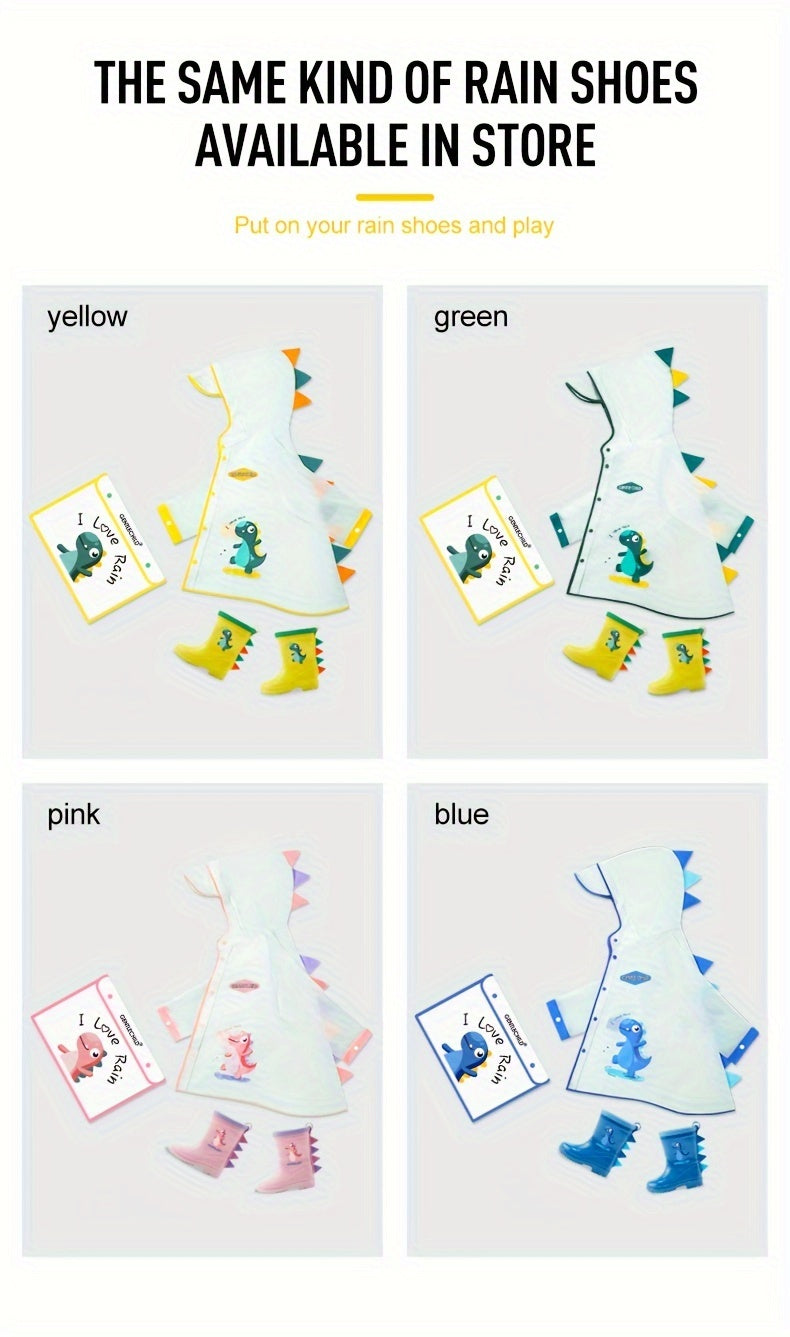 GentleChild Youngsters' Dinosaur Rain Boots - Waterproof, Anti-Slip, Mid-Calf Blue PVC Rain Shoes for Boys & Girls, Ages 1-8, with Cute Cartoon Design & Spikes for Enhanced Grip