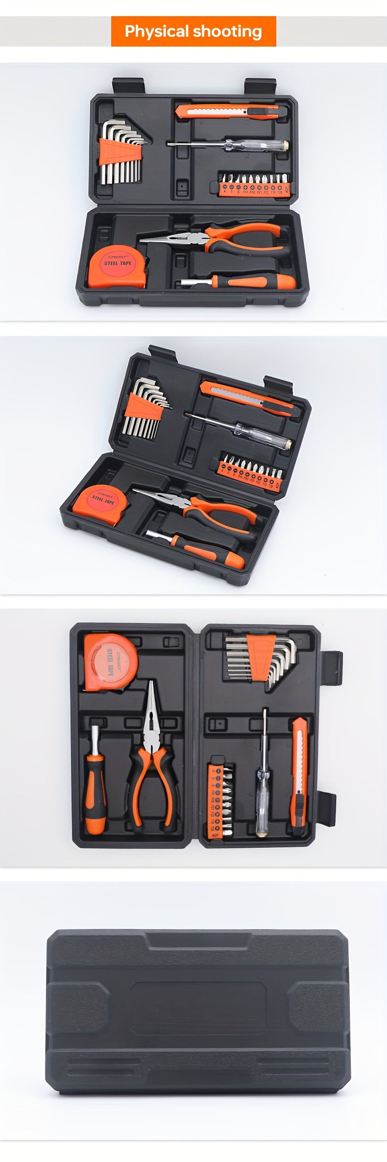 23pcs Universal Home Tool Kit, Carbon Steel Hand Tools Set with Plastic Storage Case, Manual Repair Tools for Household, Car, Office - No Assembly Required, Uncharged, Battery-Free