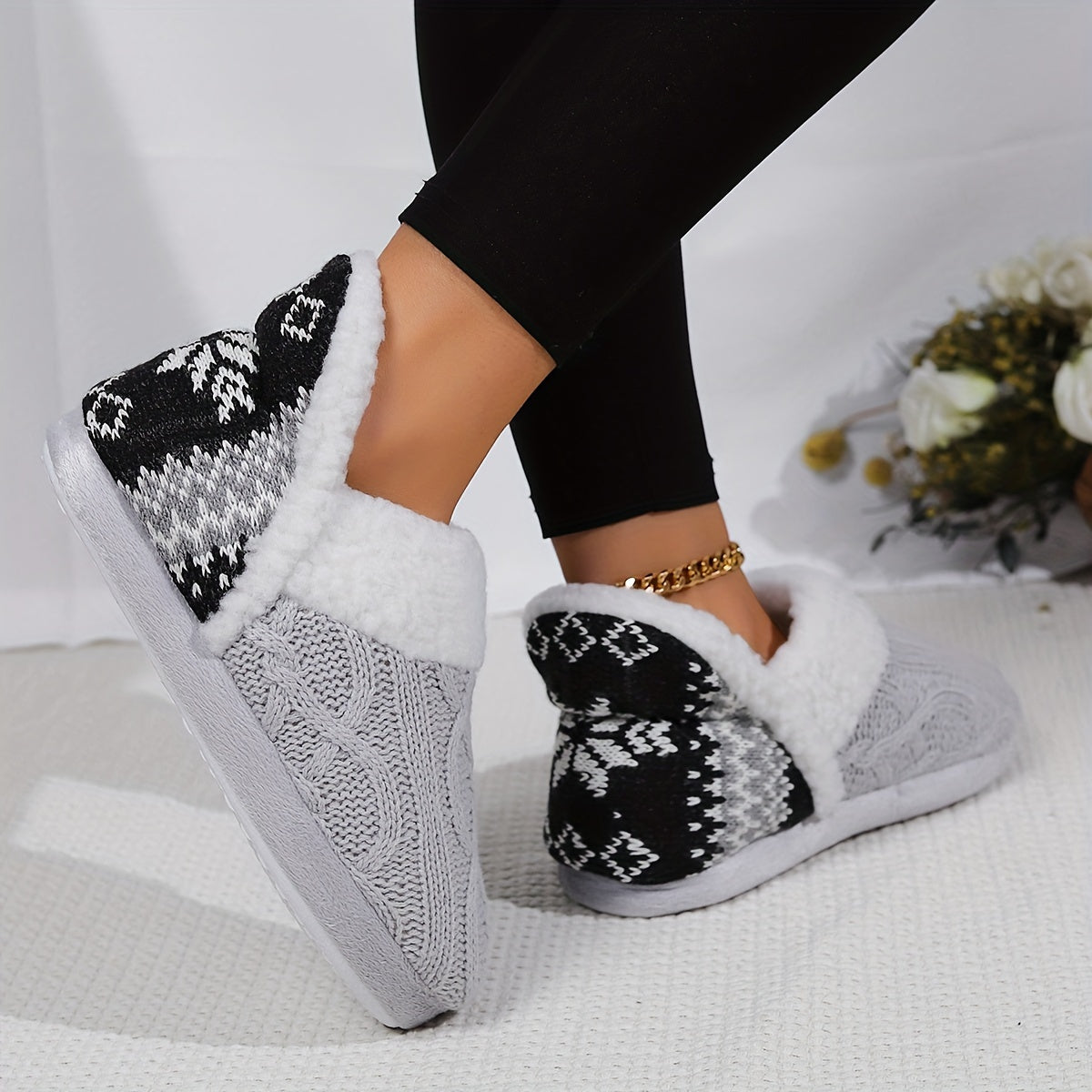 Cozy Thermal Ankle Boots - Soft Plush Lined, Slip-On, Flat Heel, Round Toe, Water-Resistant TPR Sole, Fabric Upper, Casual Rain Shoes for Winter - pinpochyaw Brand