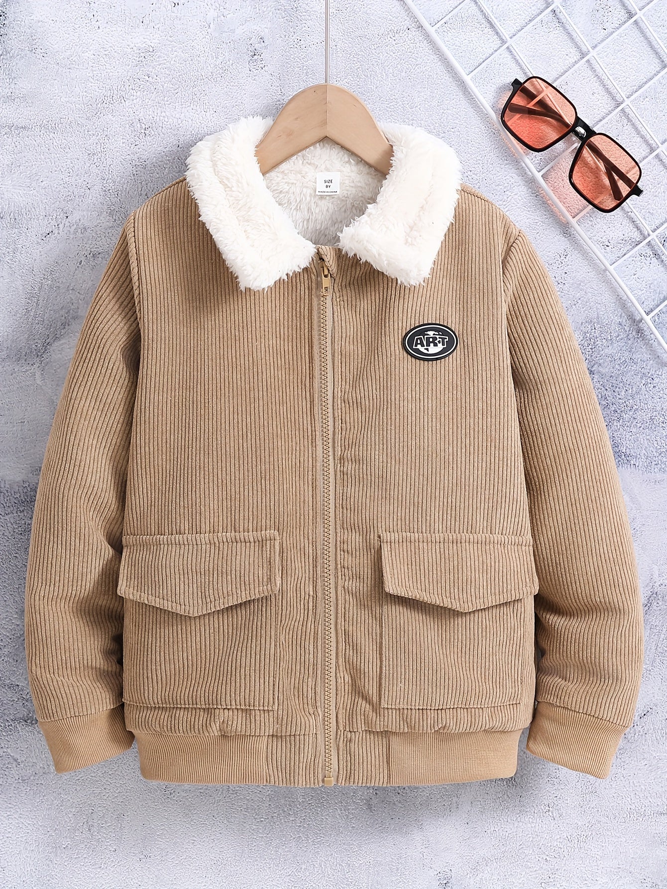 Boys' Heavy-Duty Winter Jacket - Thick Insulated Coat with Zippered Pockets, Beige/ Tan Outerwear for Cold Weather, School, Playdates & Family Outings - Non-Stretch Fabric, Easy-Care Casual Outer Jacket for Teen Boys & Youth,