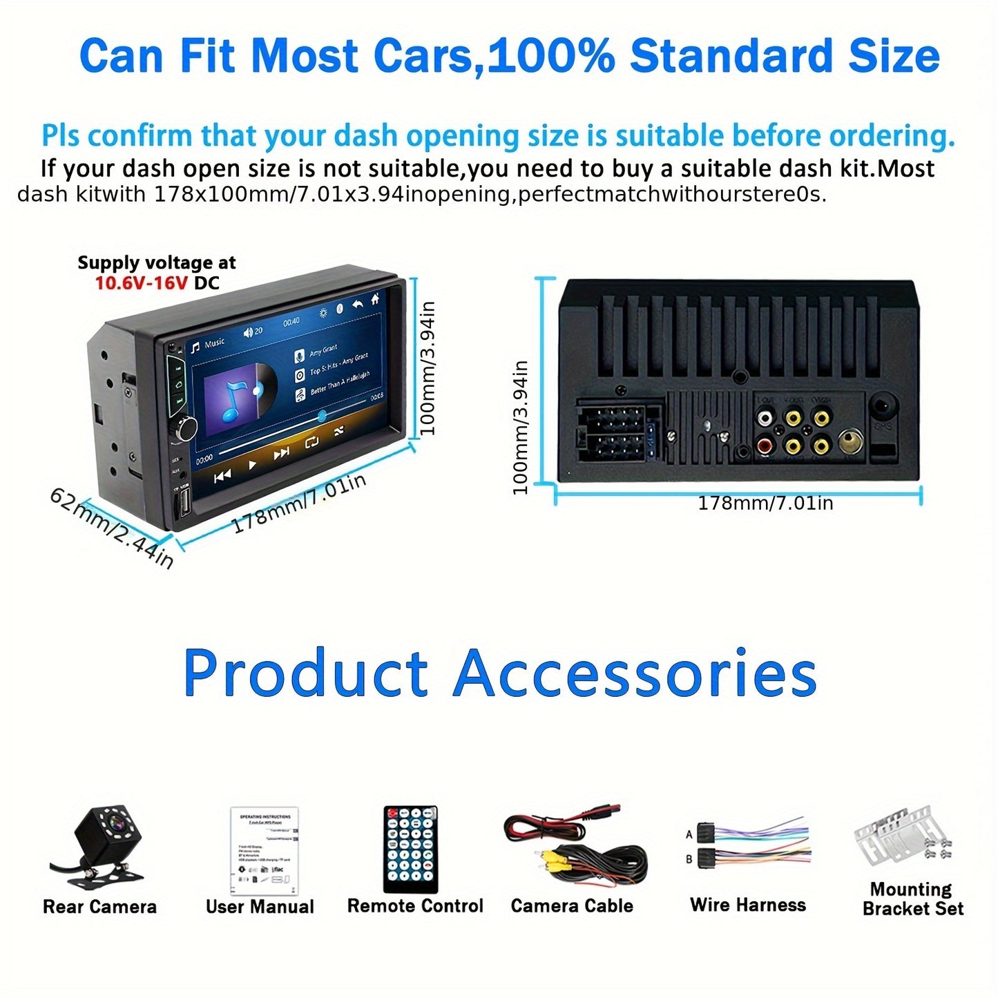 7 Inch Double Din Car Stereo Android Auto Carplay Car Radio HD Touch Screen Car Video Player With Rear View Camera Mirror Link Voice Control GPS Navigation FM/USB/TF/AUX Input, Car Accessories