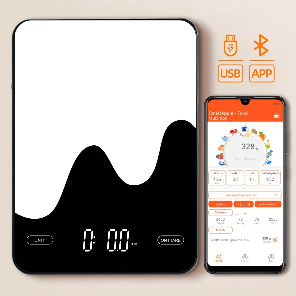 1pc Smart Digital Food Scale with Nutritional Calculator - USB Rechargeable, Grams & Ounces, Ideal for Weight Loss, Keto, Macro, Calorie Tracking, Baking & Meal Prep, 0.1oz/22lb, Diet Management Tool | Modern Kitchen Scale |