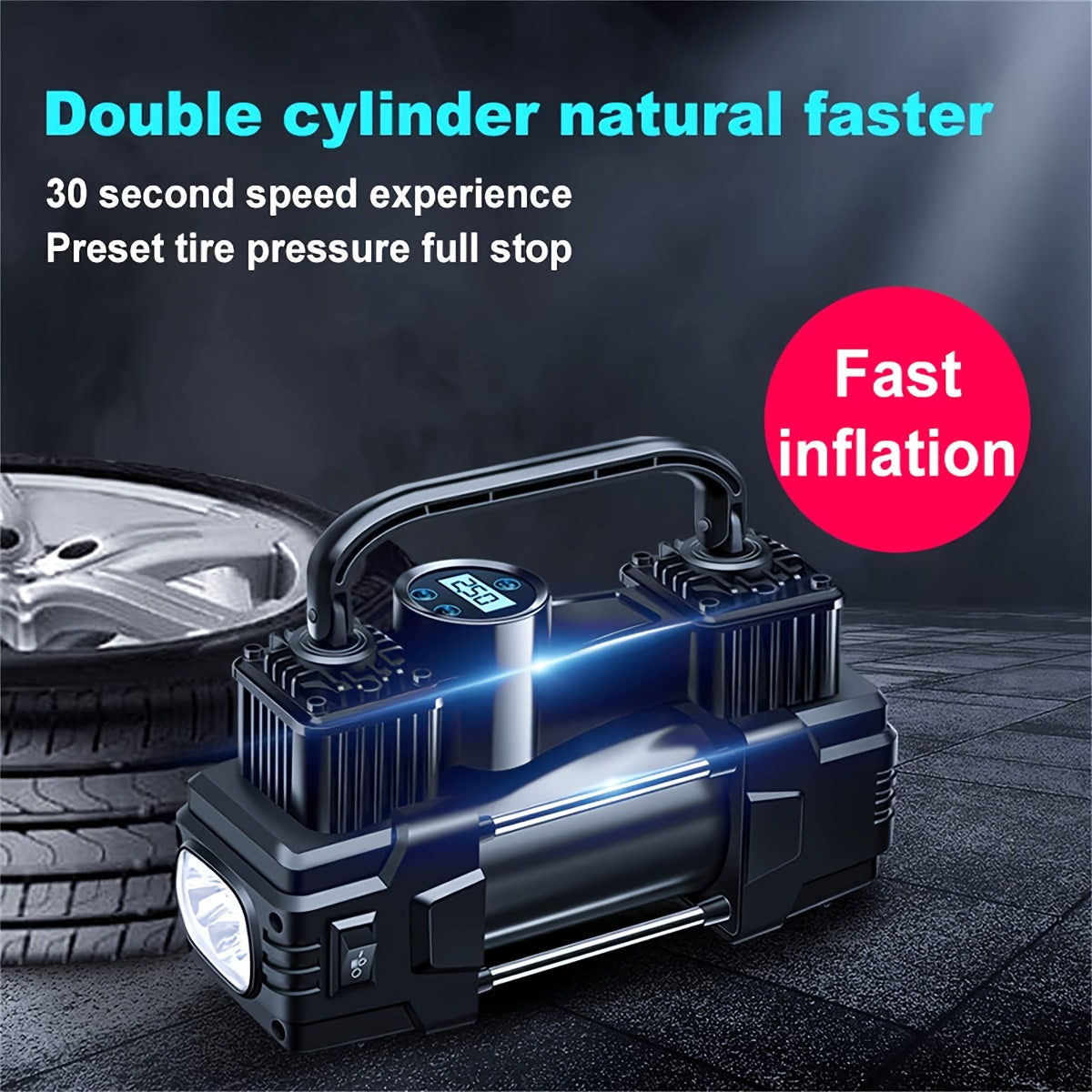 12V 150 PSI Air Compressor Tire Inflator Portable Powerful Dual Cylinder Air Pump, Used For Car Tires, Car Accessories, Automatic Tire Pump, With LED Digital Pressure Gauge, LED Light, Suitable For SUV, Truck, Car, Bicycle, B