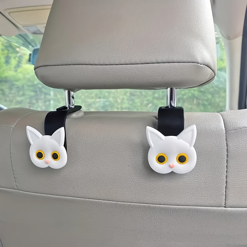 2pcs Cute 3D Cartoon Cat Car Seat Headrest Hooks - Universal Car Storage Bag, Can Store Handbags, Wallets, Jackets - Halloween, Christmas Car Owners' Cute Car Accessories