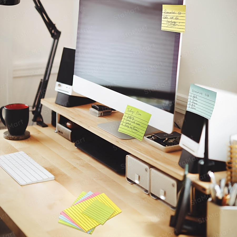 100sheets 4 colors 100-Sheet Line Sticky Notes, 4 Colors, Portable Memo Pads for Students, Office, Home, School - Large & Small, 2 Styles