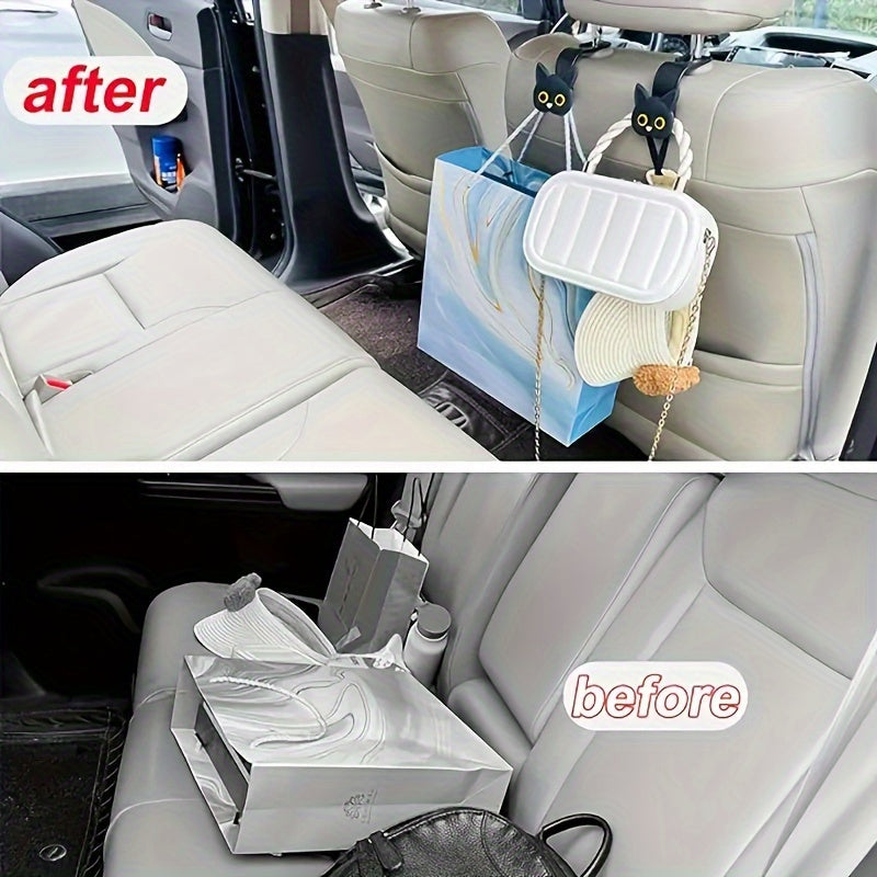 2pcs Cute 3D Cartoon Cat Car Seat Headrest Hooks - Universal Car Storage Bag, Can Store Handbags, Wallets, Jackets - Halloween, Christmas Car Owners' Cute Car Accessories