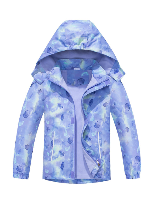 Vibrant Gradient Rain Jacket for Kids - Waterproof, Lightweight, Fleece Lined, Hooded, Windbreaker Coat with Removable Hood for Girls - Perfect for Outdoor Play and School Days