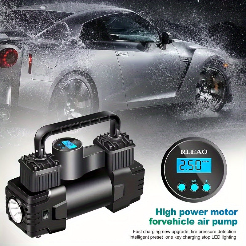 12V 150 PSI Air Compressor Tire Inflator Portable Powerful Dual Cylinder Air Pump, Used For Car Tires, Car Accessories, Automatic Tire Pump, With LED Digital Pressure Gauge, LED Light, Suitable For SUV, Truck, Car, Bicycle, B