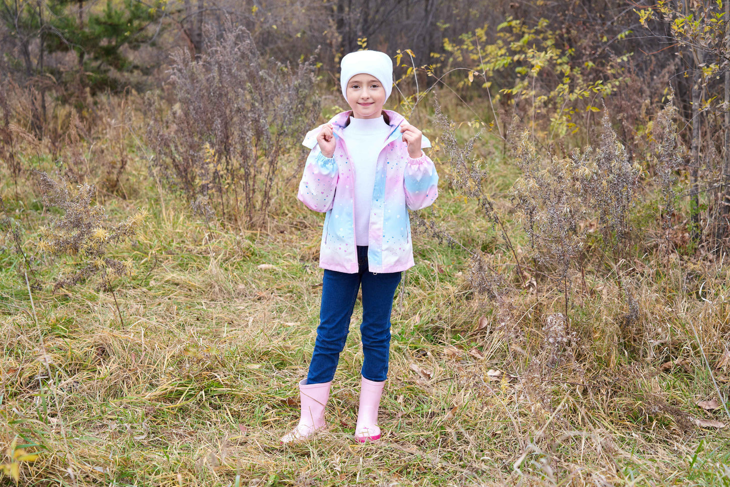 Vibrant Gradient Rain Jacket for Kids - Waterproof, Lightweight, Fleece Lined, Hooded, Windbreaker Coat with Removable Hood for Girls - Perfect for Outdoor Play and School Days