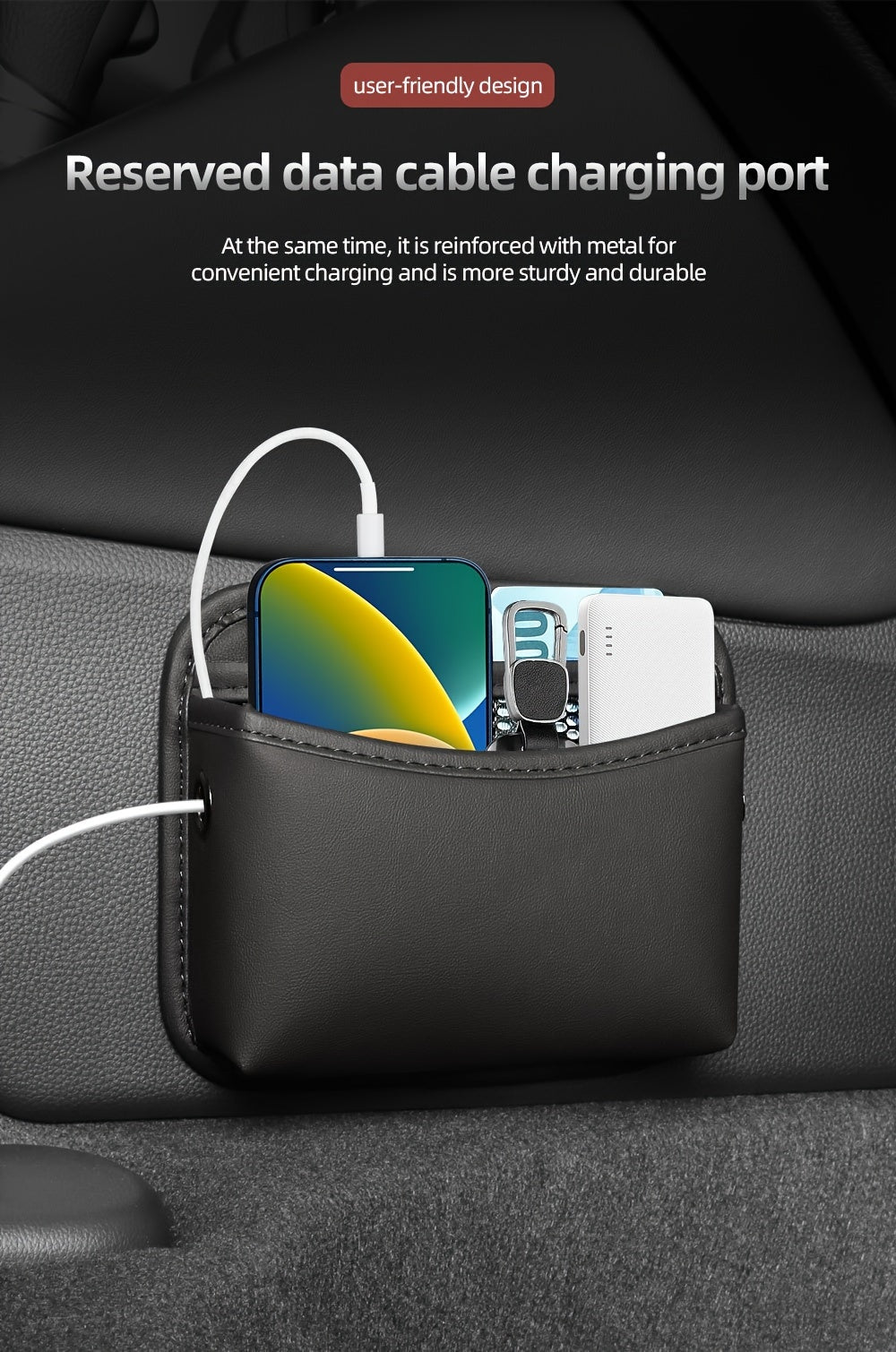 PU Leather Car Side Pocket Organizer - Universal Cell Phone and Sunglasses Holder for Car Seat Gap, Door, Window, Console - Car Accessories Storage Pouch