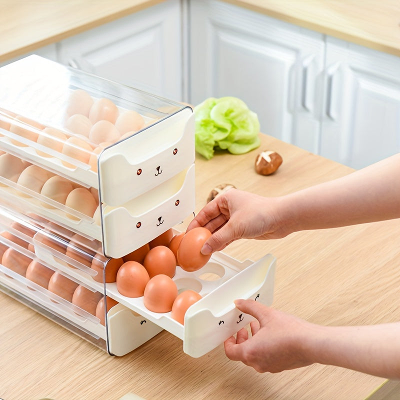 Transparent 1pc 18/36 Slot Drawers Egg Holder - Stackable Plastic Organizer with Cute Cat Design, Ideal for Kitchen Storage, Kitchen Storage Solution|Playful Design|Stackable Organizer, Egg Holder Organizer, Kitchen Drawer Or