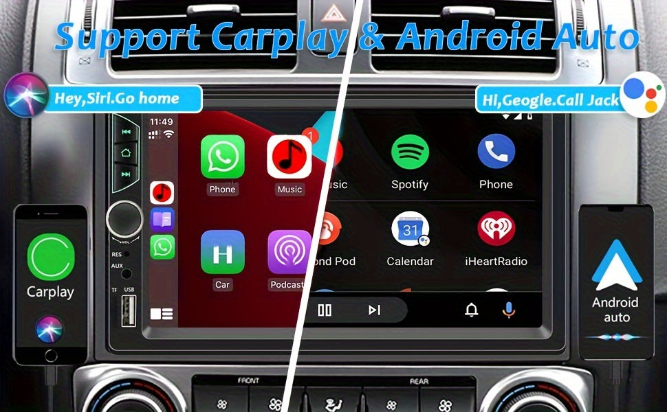 7 Inch Double Din Car Stereo Android Auto Carplay Car Radio HD Touch Screen Car Video Player With Rear View Camera Mirror Link Voice Control GPS Navigation FM/USB/TF/AUX Input, Car Accessories