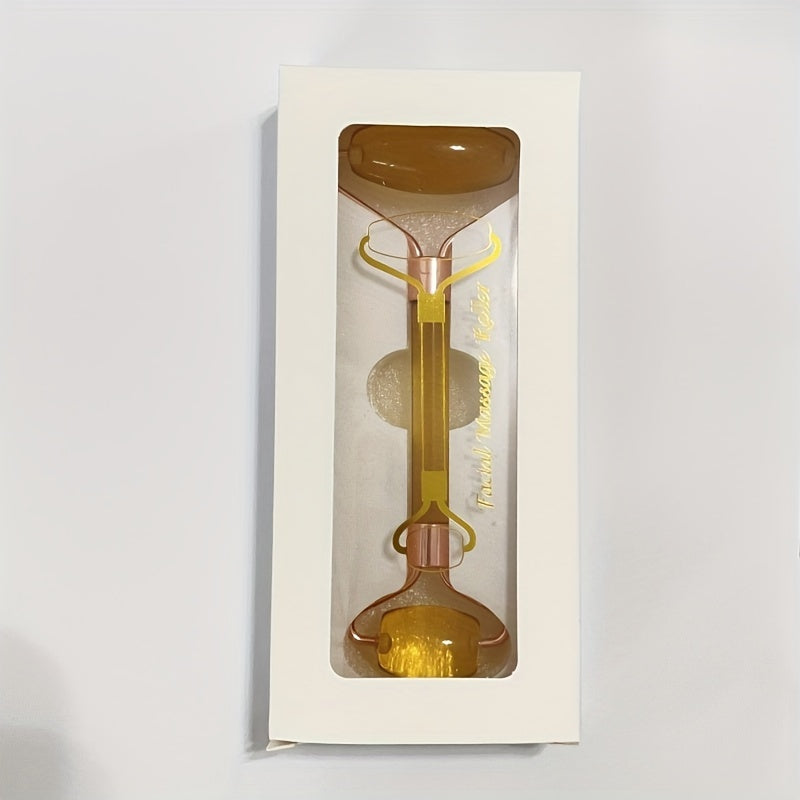 1pc Facial Beauty Massage Roller Faux Jade Roller Massager, Double Head Massage Eye Roller Facial Beauty Roller Skin Care Tools For Face Eye Neck Skin Care