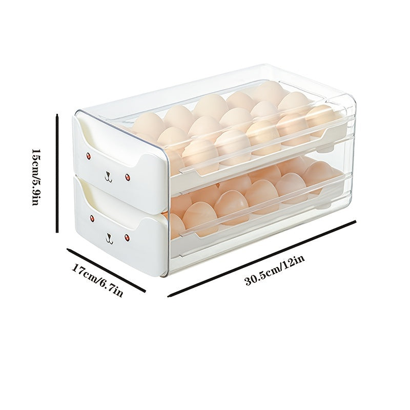 Transparent 1pc 18/36 Slot Drawers Egg Holder - Stackable Plastic Organizer with Cute Cat Design, Ideal for Kitchen Storage, Kitchen Storage Solution|Playful Design|Stackable Organizer, Egg Holder Organizer, Kitchen Drawer Or