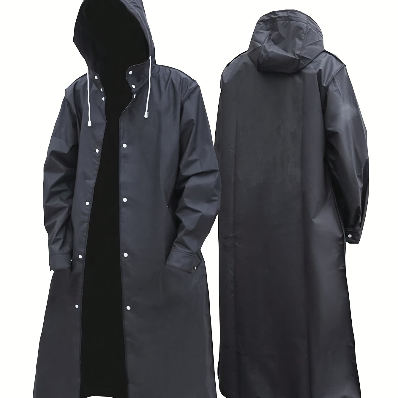 Unisex Hooded Raincoat, Casual Button Up Rain Poncho For Outdoor Raining Days