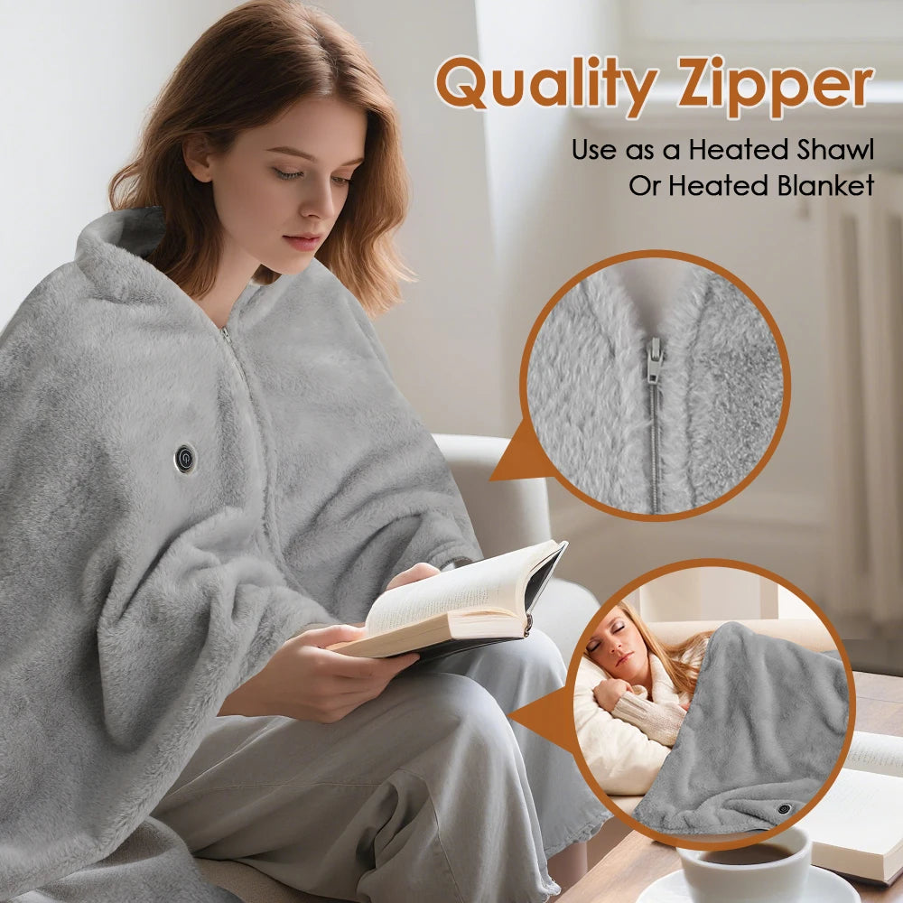 Wearable Electric Blanket USB Fast Heating Shawl 3 Level Adjustable Home Office Soft Thermal Pad Warming Full Body Back Hand