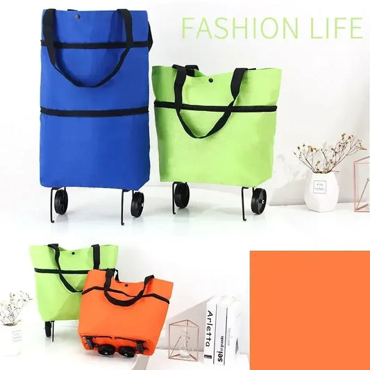 Foldable Shopping Bag with Wheels Lightweight Portable Hand Pull Cart for Groceries, Market & Package Pickup