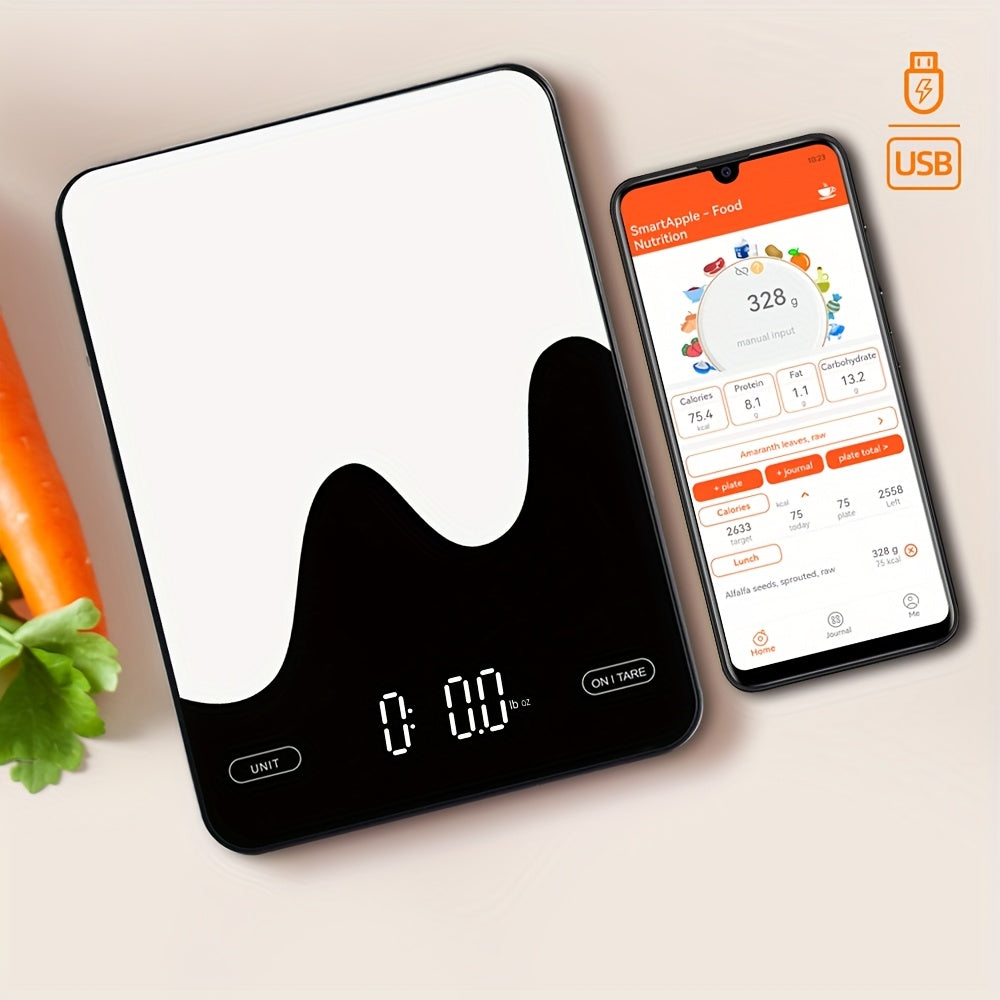 1pc Smart Digital Food Scale with Nutritional Calculator - USB Rechargeable, Grams & Ounces, Ideal for Weight Loss, Keto, Macro, Calorie Tracking, Baking & Meal Prep, 0.1oz/22lb, Diet Management Tool | Modern Kitchen Scale |