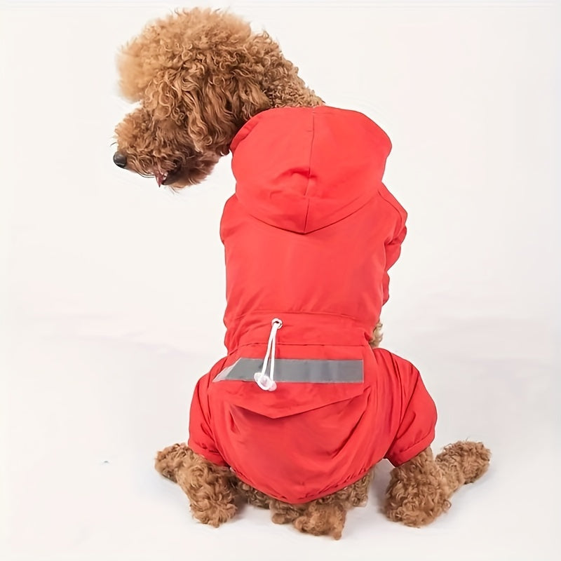 Dog Raincoat, Puppy Pet Clothes, Dog Rain Jumpsuit, Hooded Reflective Warning Costume For Dogs