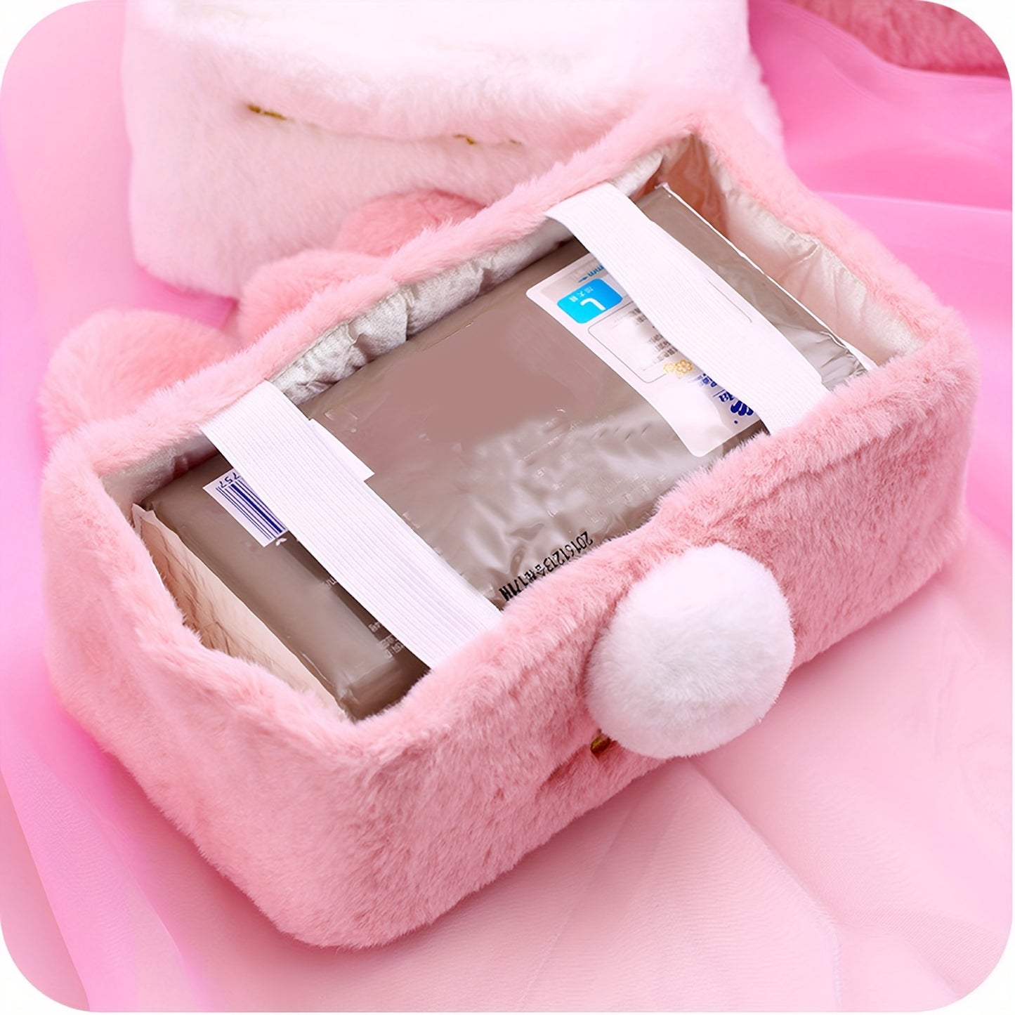 1pc Plush Rabbit Tissue Box, Cartoon Cute Tissue Cover, Car Accessories, Car Decor, Draw Hole Paper Box, Pink Rabbit Tissue Box, Long Ears Cloth Cover, Living Room Kitchen Bathroom Bedroom Office Accessories, Room Decor, Home