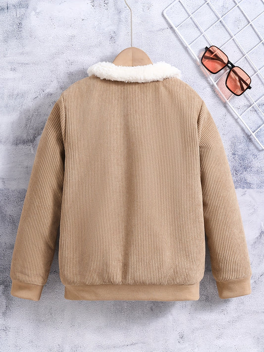 Boys' Heavy-Duty Winter Jacket - Thick Insulated Coat with Zippered Pockets, Beige/ Tan Outerwear for Cold Weather, School, Playdates & Family Outings - Non-Stretch Fabric, Easy-Care Casual Outer Jacket for Teen Boys & Youth,