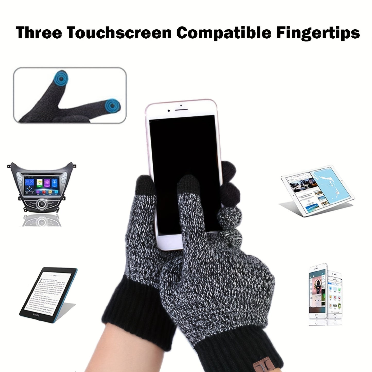 3pcs Winter Hats Scarf for Men with Touchscreen Gloves Warm Men'S Scaves and Beanie Hat Themal Gloves Set